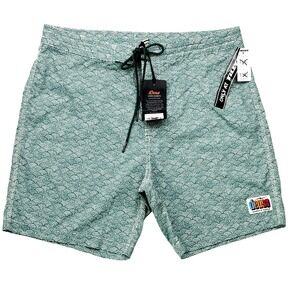 New Deus Ex Machina Board Short Swim Trunk Men 32" M Nihon Wave Beach Surf Green